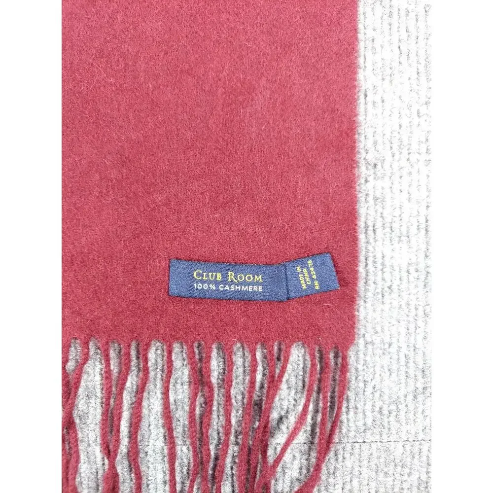 CLUB ROOM NWT Men's 100% Cashmere Fringe Scarf Muffler Burgundy Red $120